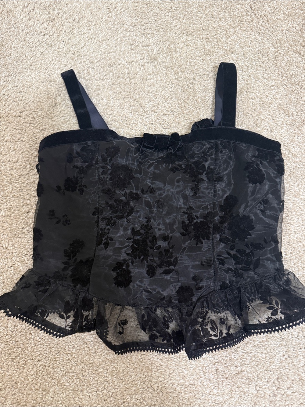 Black Floral Lace Corset Tank Top